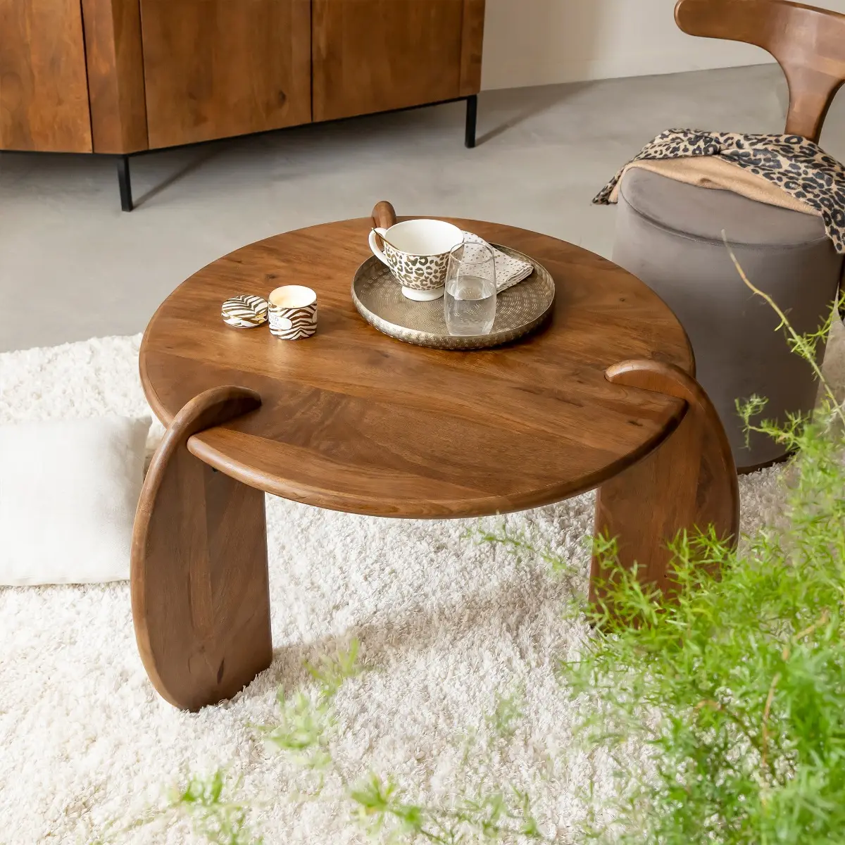 Albert Solid Mango Wood Round Coffee Table - Image 3