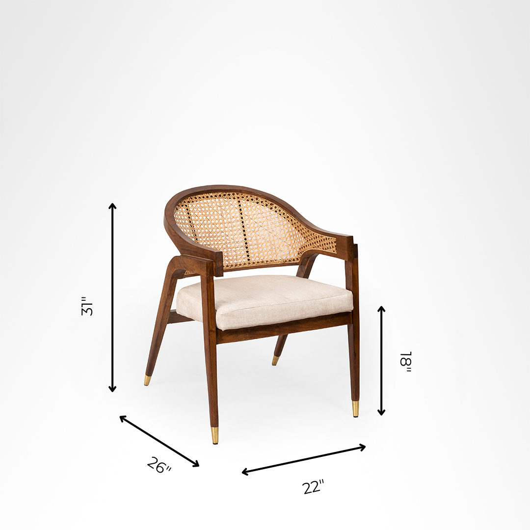 Mandor Premium Solid Wood Dining Chair with Natural Cane - Image 7