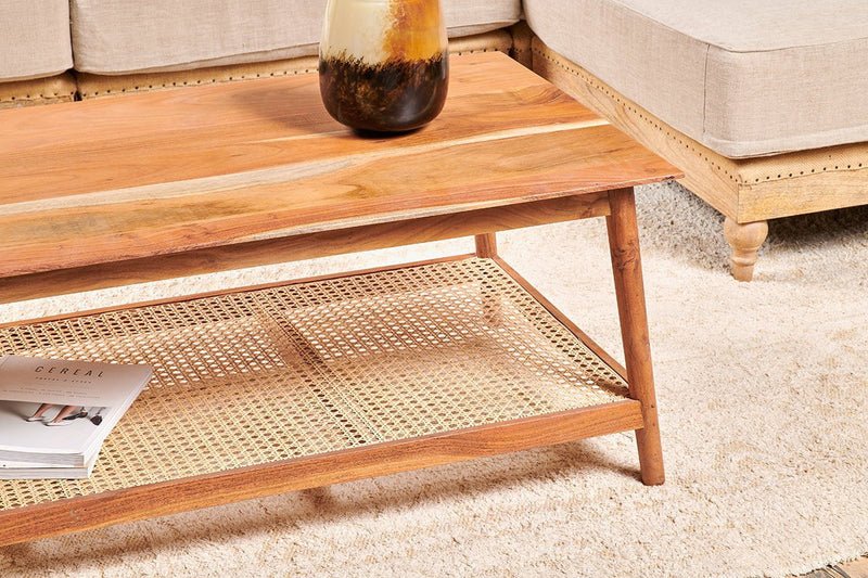 Mandor Premium Rectangle Coffee Table with Natural Cane - Image 6