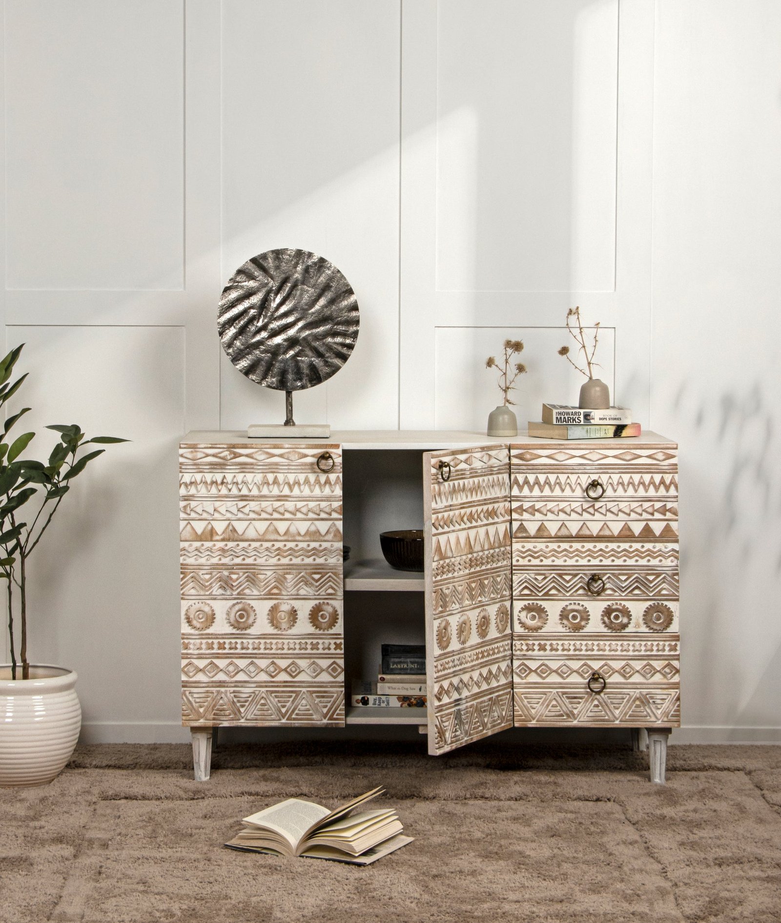 Jodhpur Traditional Carved Mango Wood Sideboard - Image 3