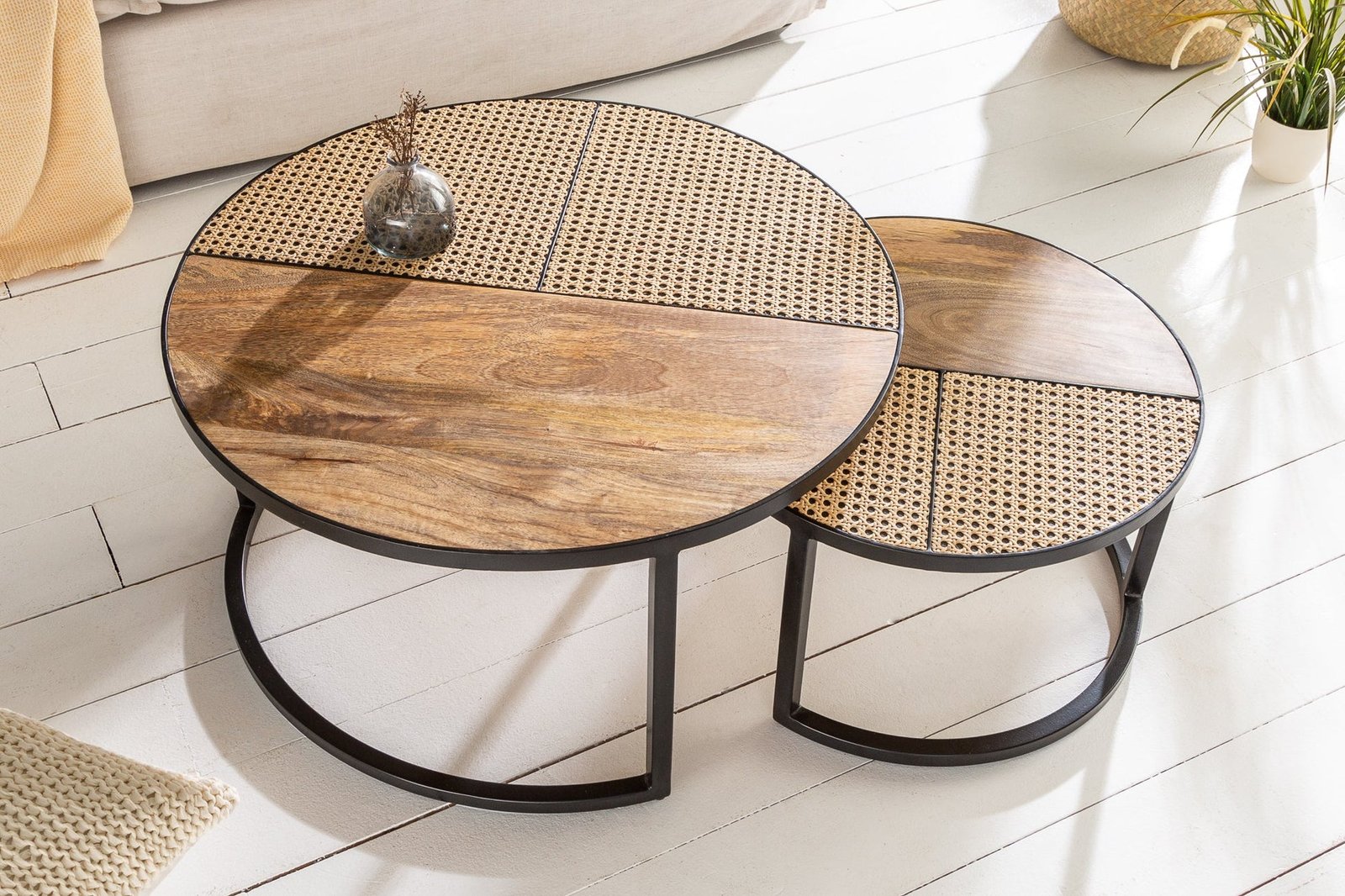 Mandor Premium Nesting Table Set with Natural Cane - Image 3