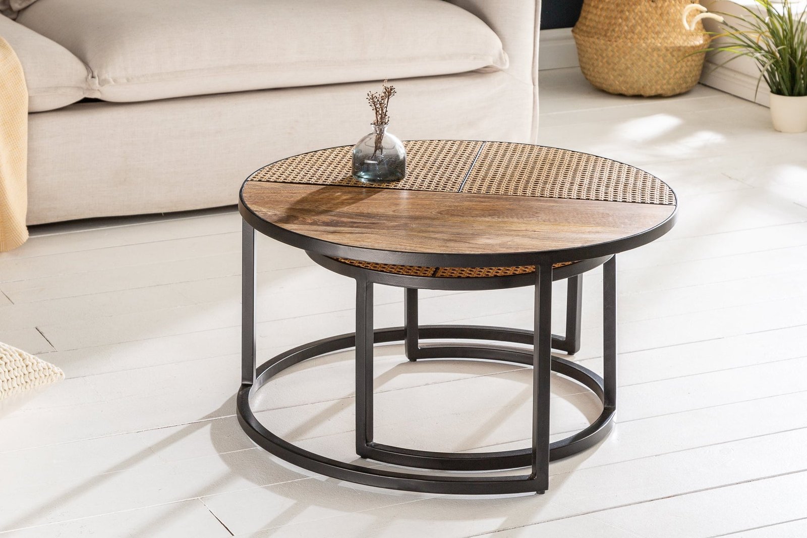Mandor Premium Nesting Table Set with Natural Cane