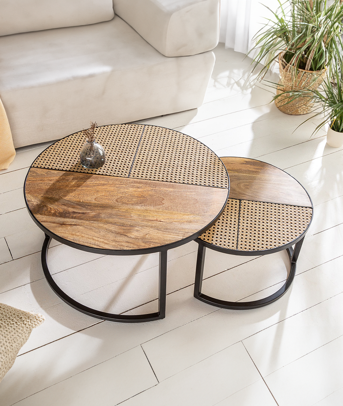Mandor Premium Nesting Table Set with Natural Cane - Image 5
