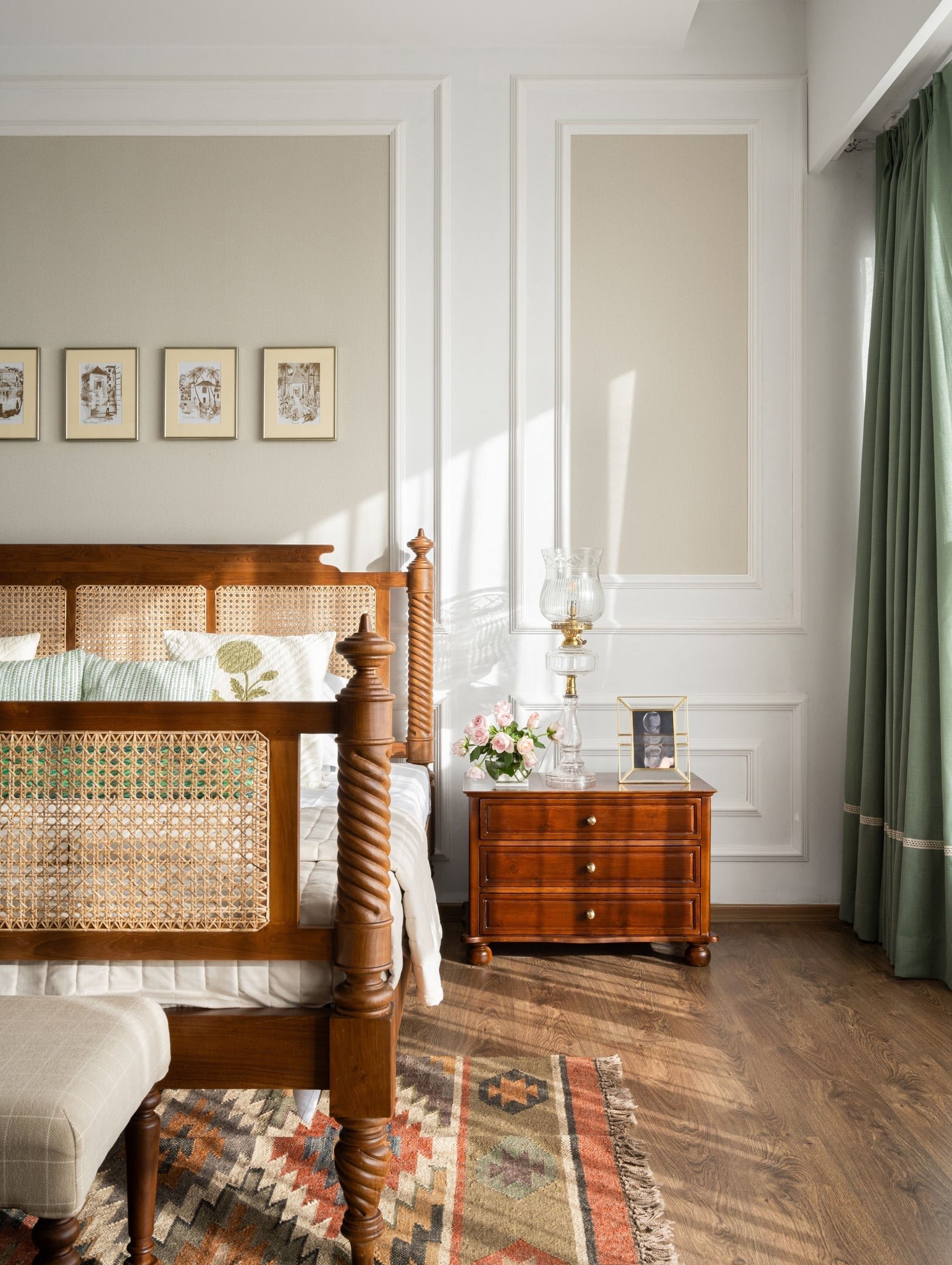 Mandor Premium Cane Solid Wood Bed