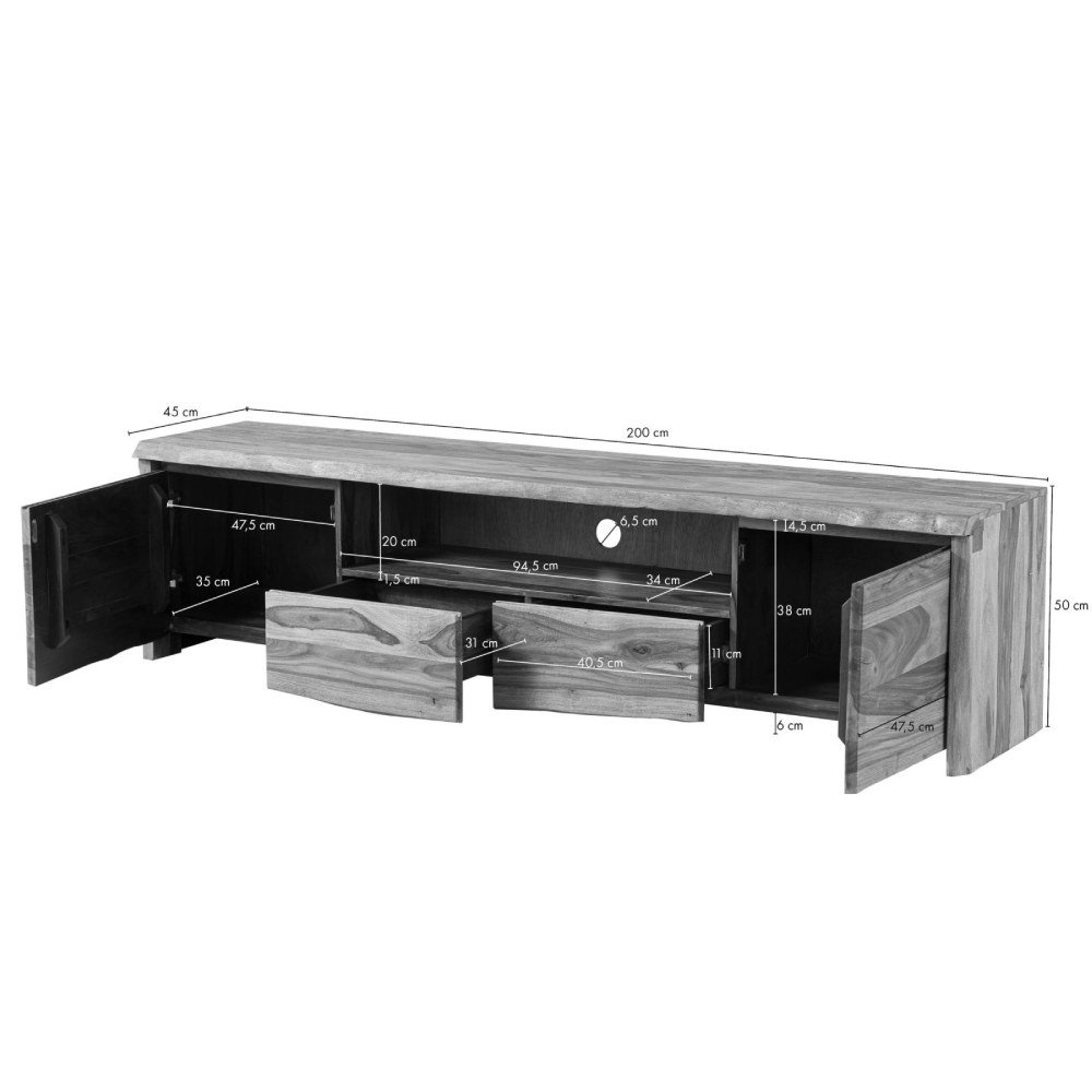 Ranthambhor Sheesham Wood Two Door Two Drawer TV Unit Large - Image 7