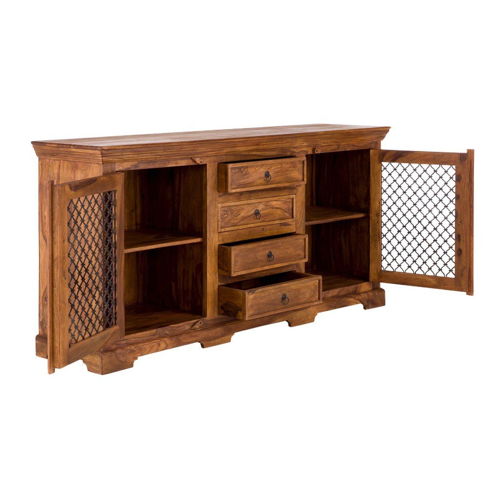 Rustic Solid Sheesham Wood 2 Doors 4 Drawers Sideboard - Image 4