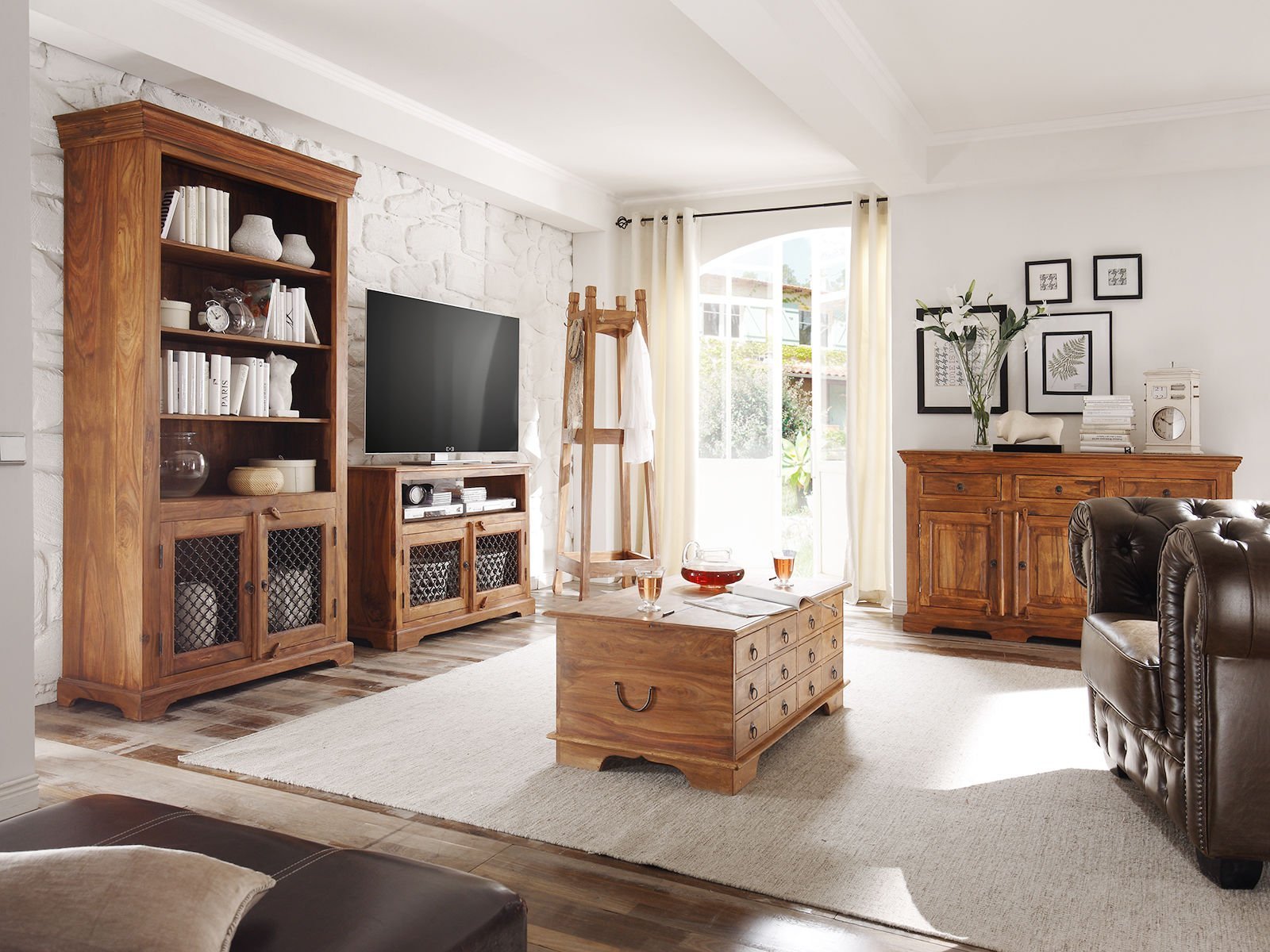 Rustic Solid Sheesham Wood Bookcase With Metal Doors - Image 10