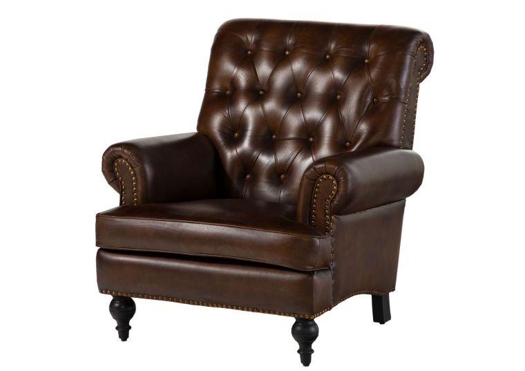 Chesterfield Leather Single Seater Sofa Dark Brown - Image 9