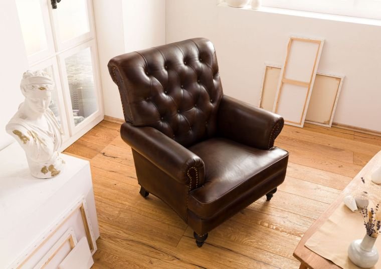 Chesterfield Leather Single Seater Sofa Dark Brown - Image 3