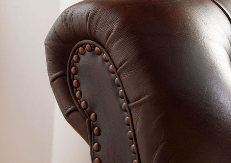 Chesterfield Leather Single Seater Sofa Dark Brown - Image 5