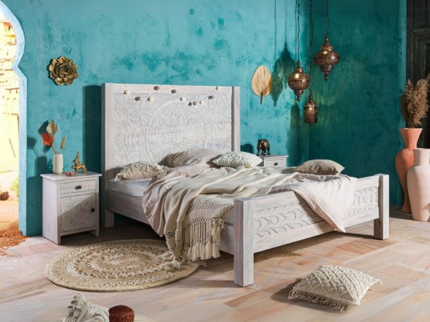 Miles Solid Wood Carved Bed