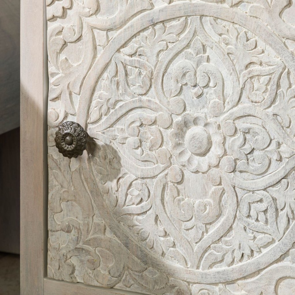 Persia Solid Wood Carved Bedside (Left Opening) - Image 7