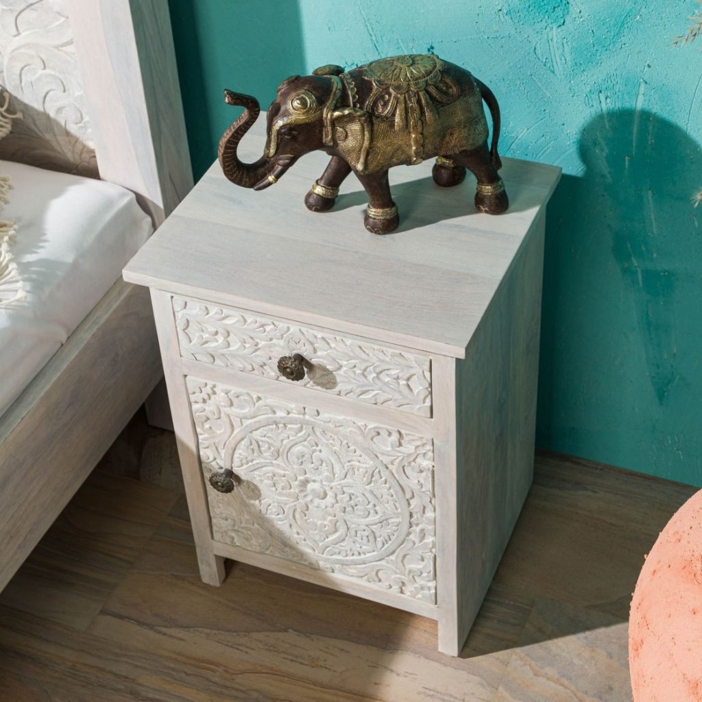 Persia Solid Wood Carved Bedside (Left Opening) - Image 2