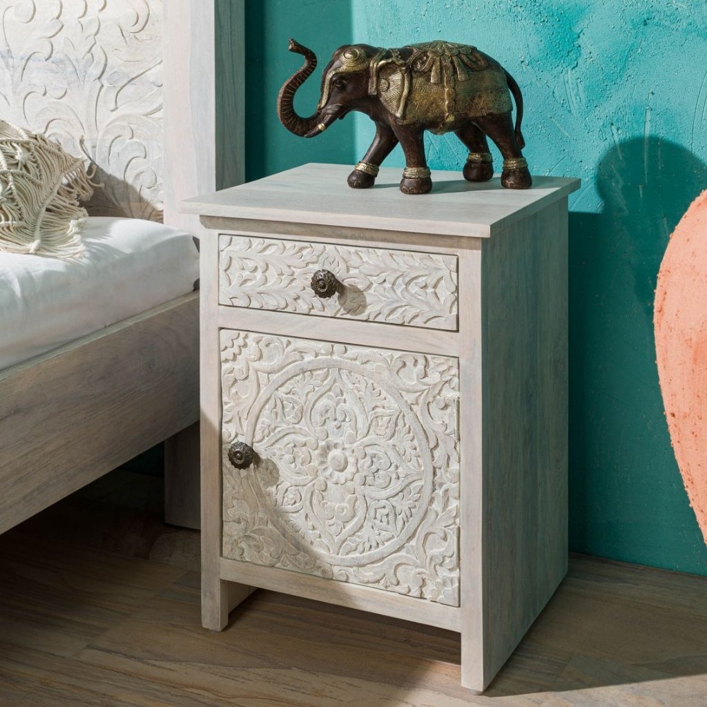 Persia Solid Wood Carved Bedside (Left Opening) - Image 5