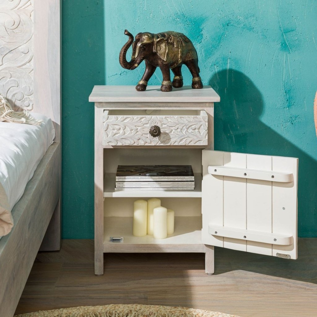 Persia Solid Wood Carved Bedside (Left Opening) - Image 4