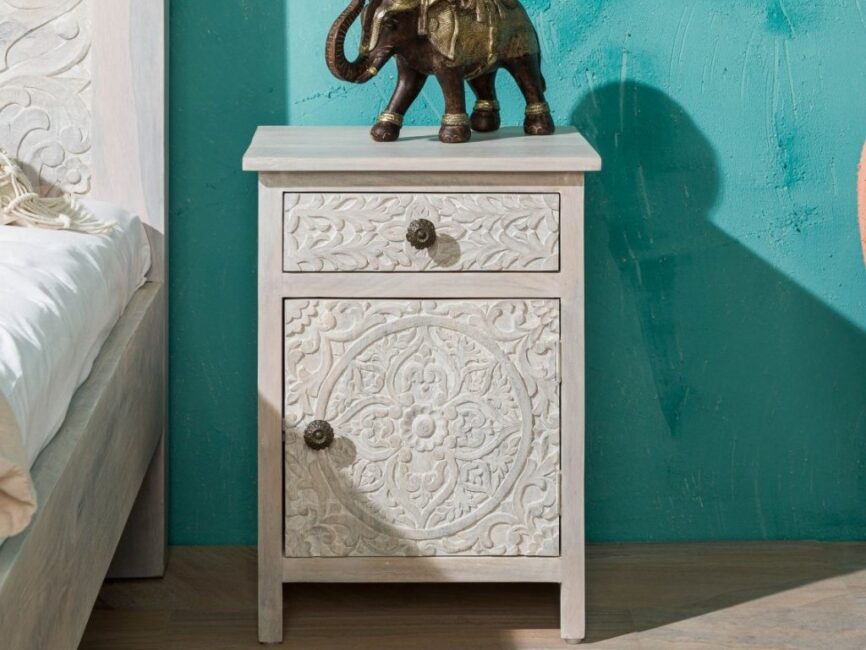 Miles Solid Wood Carved Bedside (Left Opening)