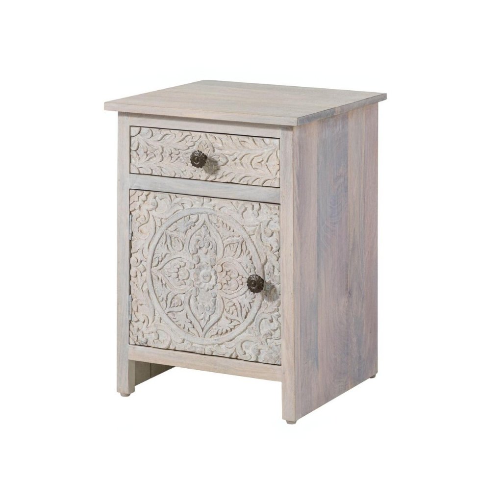 Persia Solid Wood Carved Bedside (Right Opening) - Image 9
