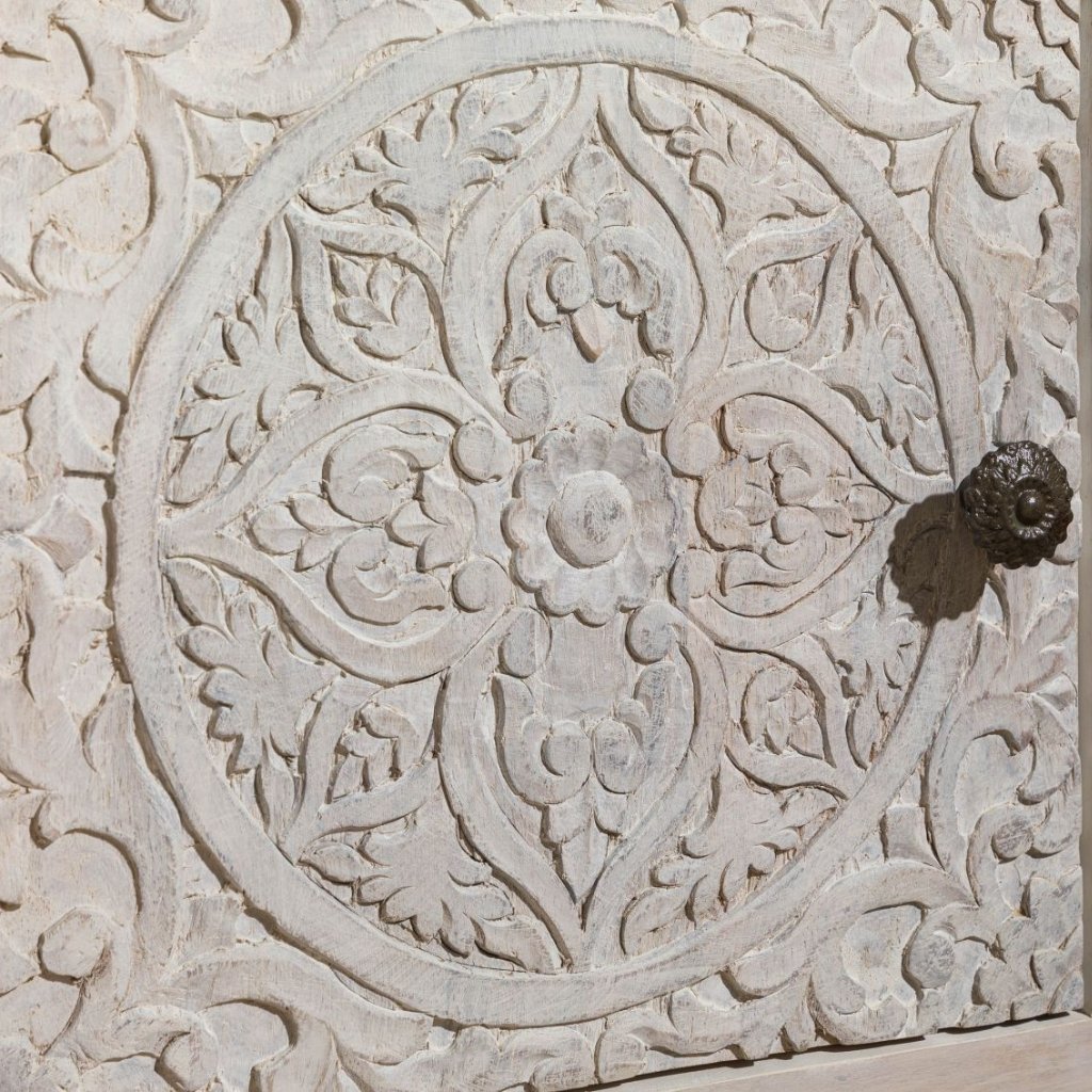 Persia Solid Wood Carved Bedside (Right Opening) - Image 8