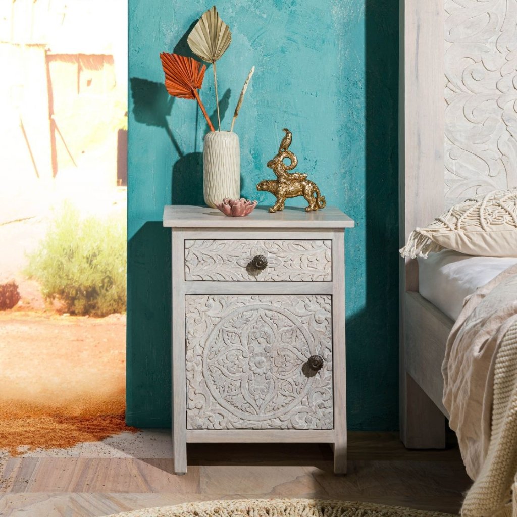 Persia Solid Wood Carved Bedside (Right Opening) - Image 4