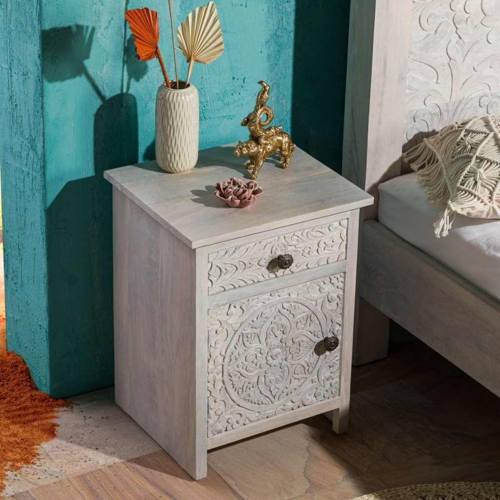 Persia Solid Wood Carved Bedside (Right Opening) - Image 3