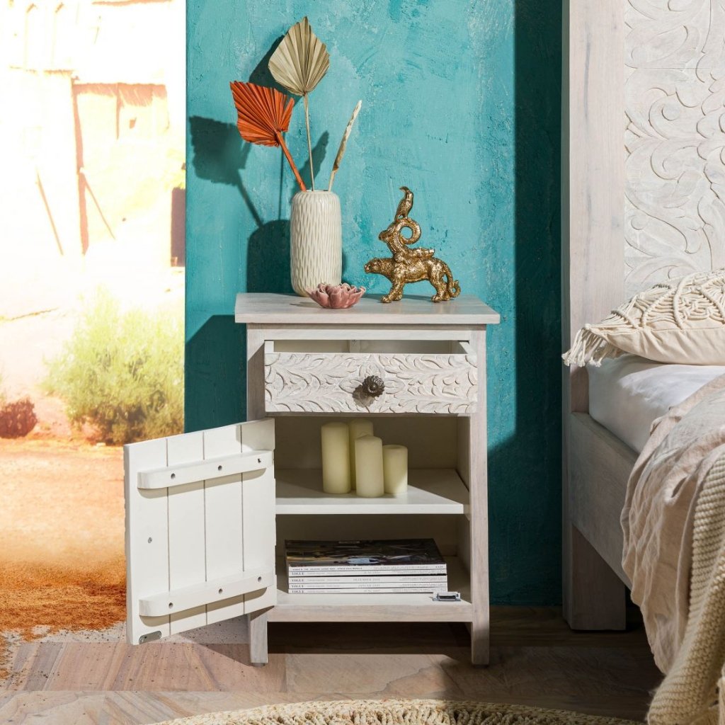 Persia Solid Wood Carved Bedside (Right Opening) - Image 5