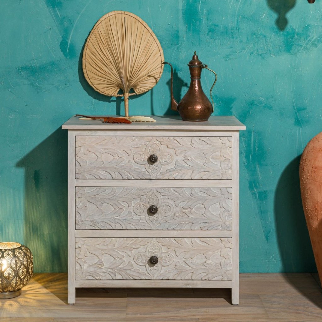 Persia Solid Wood Carved Chest of Drawers - Image 3