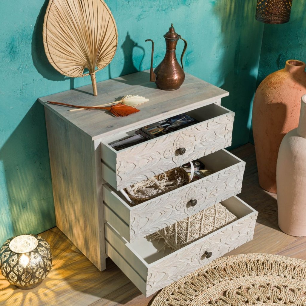 Persia Solid Wood Carved Chest of Drawers - Image 4