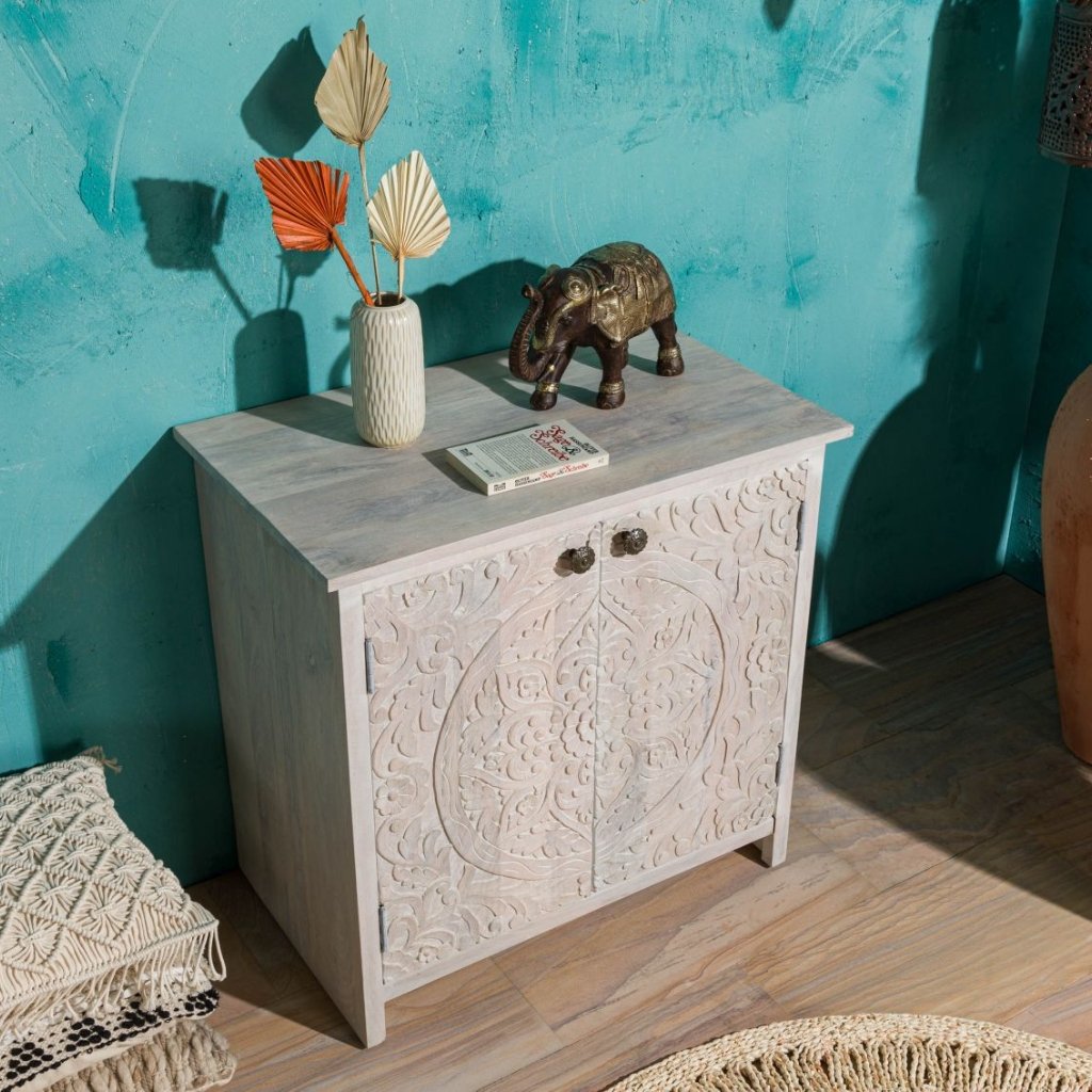 Persia Solid Wood Carved Two Door Cabinet - Image 2