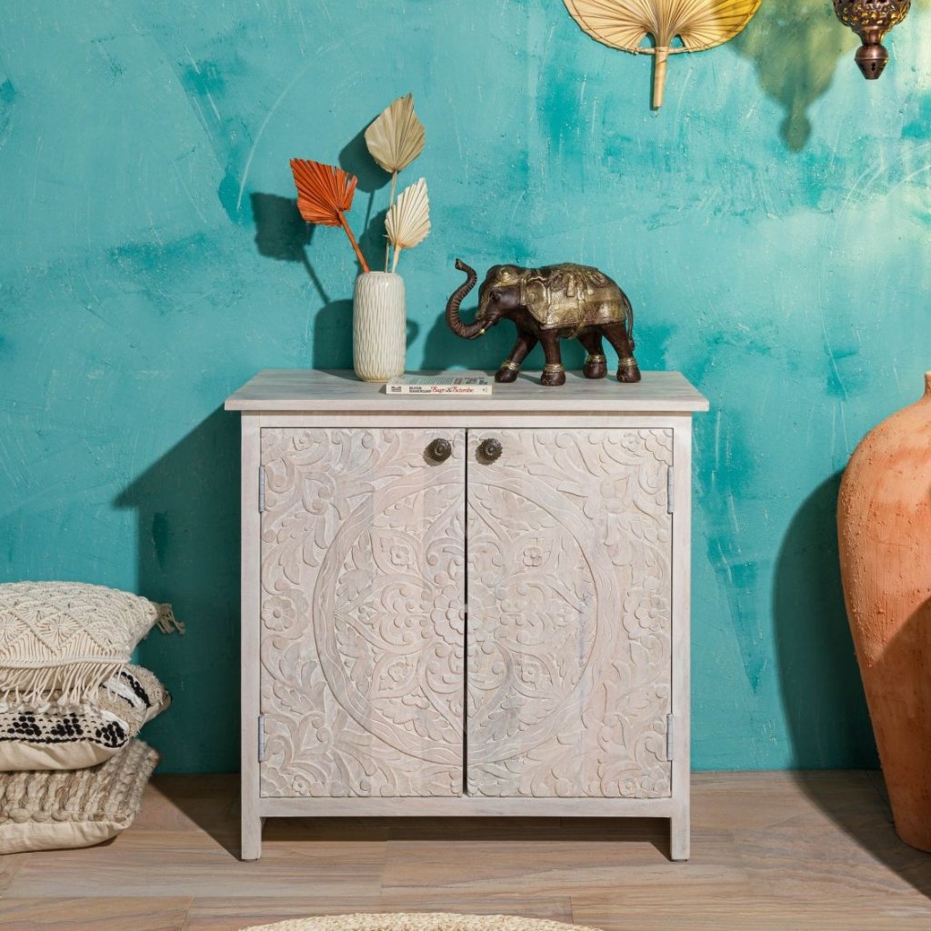 Persia Solid Wood Carved Two Door Cabinet - Image 3