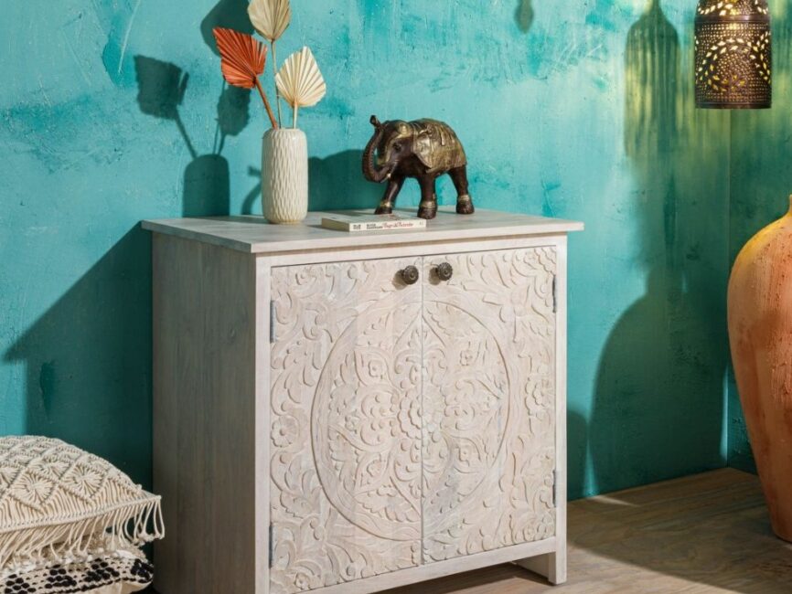 Miles Solid Wood Carved Two Door Cabinet