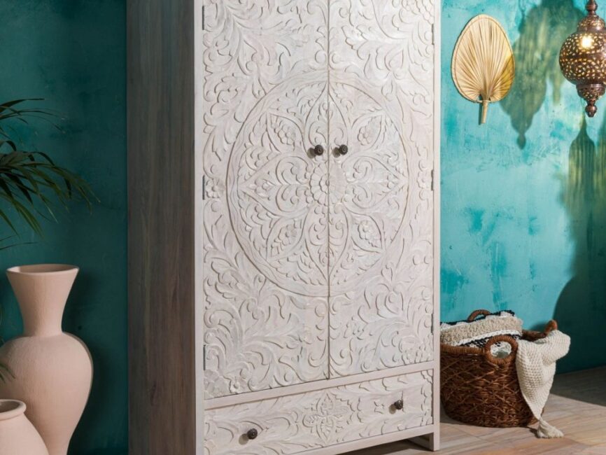 Miles Solid Wood Carved Wardrobe