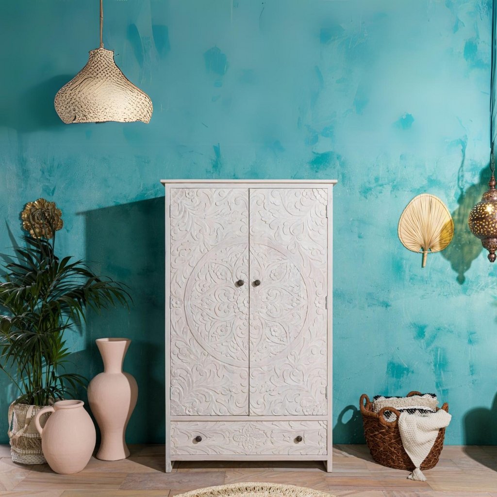 Persia Solid Wood Carved Wardrobe - Image 3