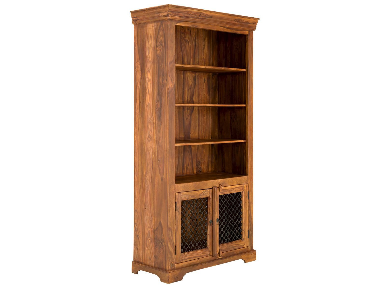 Rustic Solid Sheesham Wood Bookcase With Metal Doors - Image 2