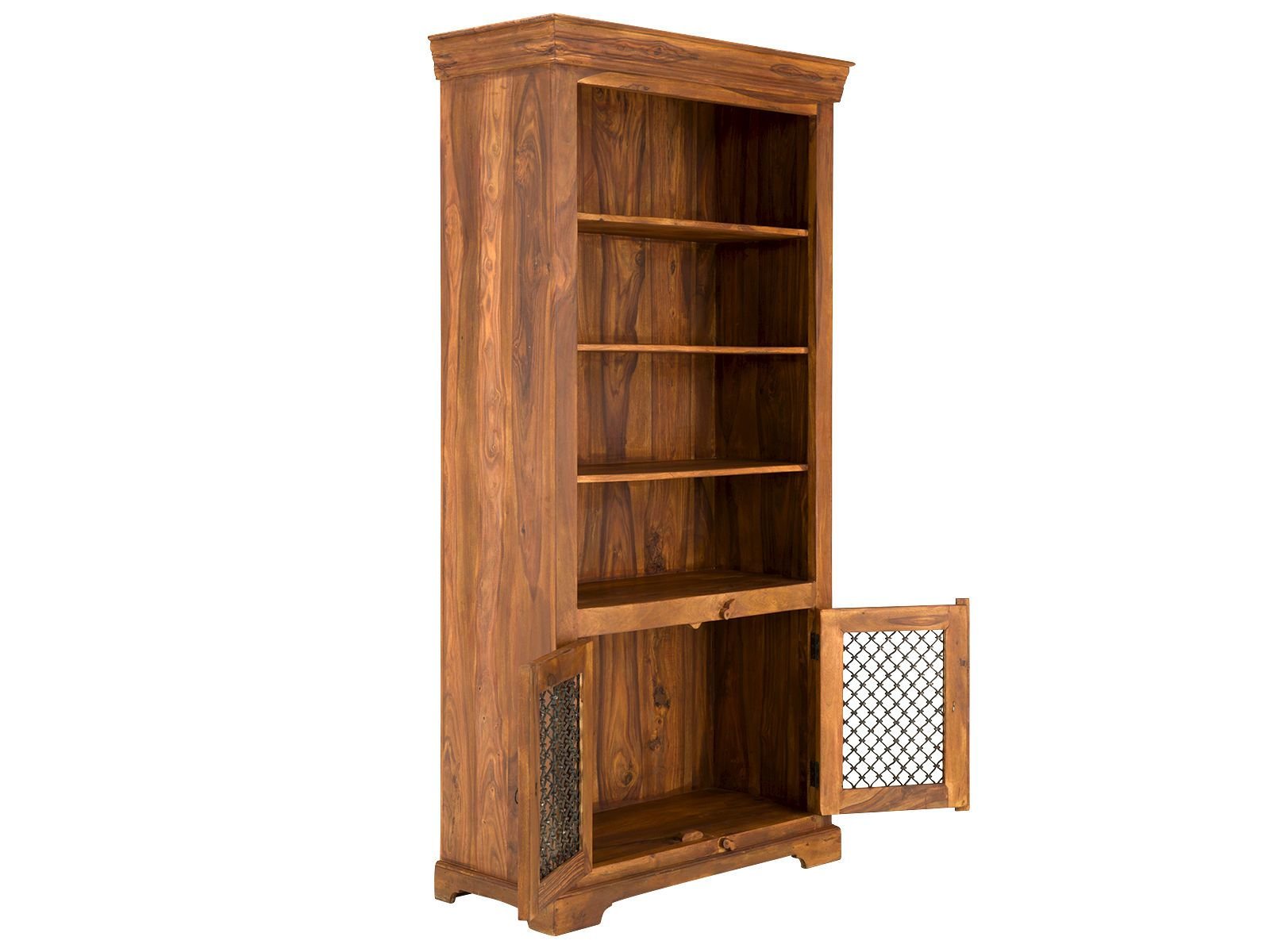 Rustic Solid Sheesham Wood Bookcase With Metal Doors - Image 4