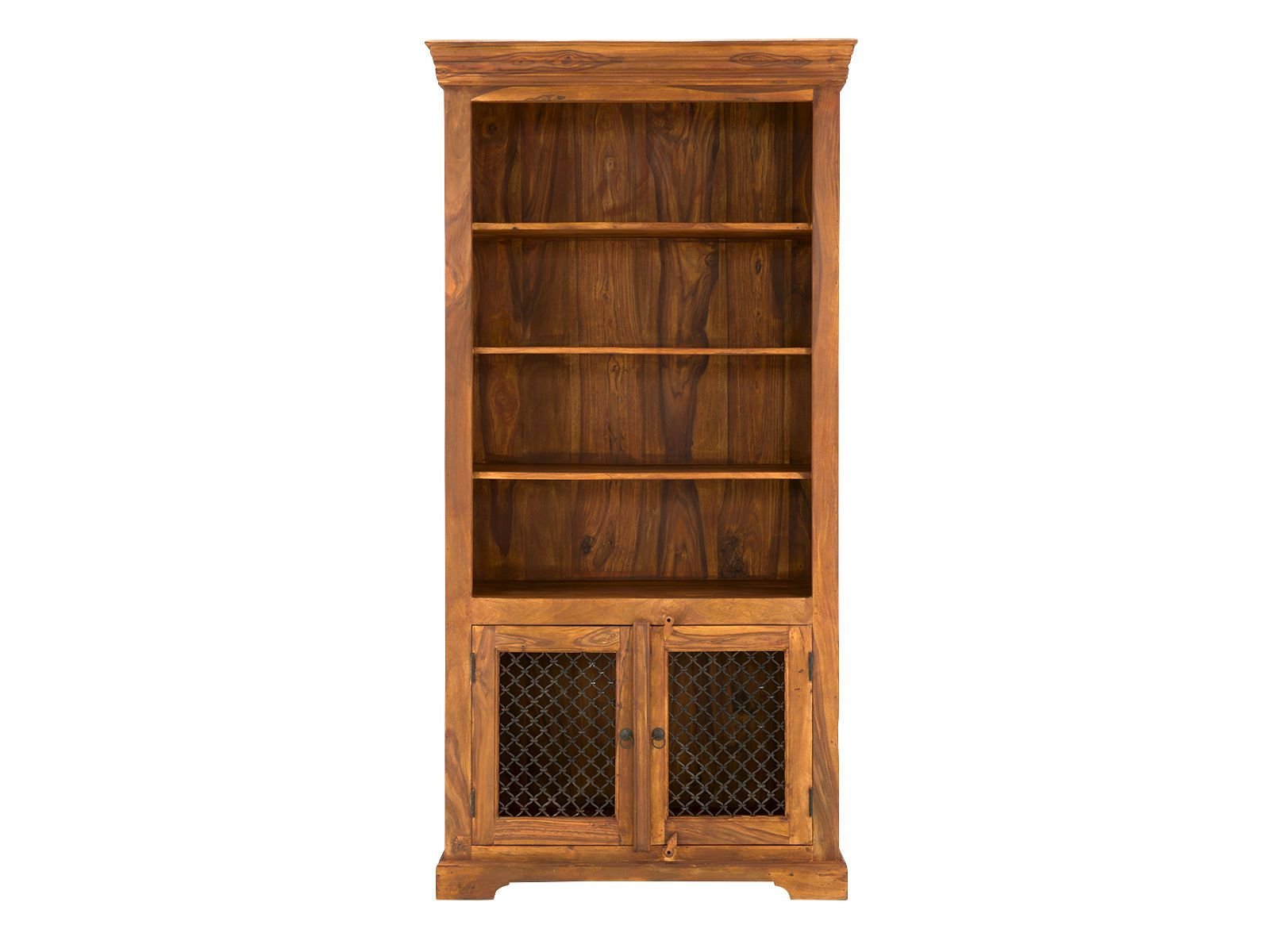 Rustic Solid Sheesham Wood Bookcase With Metal Doors