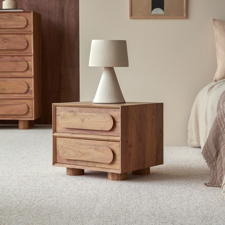 Cisco Two-Drawer Premium Acacia Wood Bedside - Image 4
