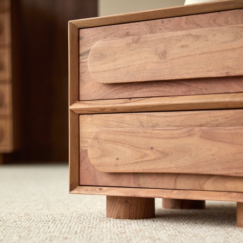 Cisco Two-Drawer Premium Acacia Wood Bedside - Image 5