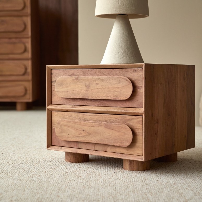 Cisco Two-Drawer Premium Acacia Wood Bedside - Image 6