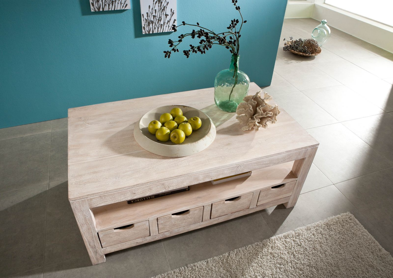 Fade White Solid Acacia Wood Coffee Table - Image 2