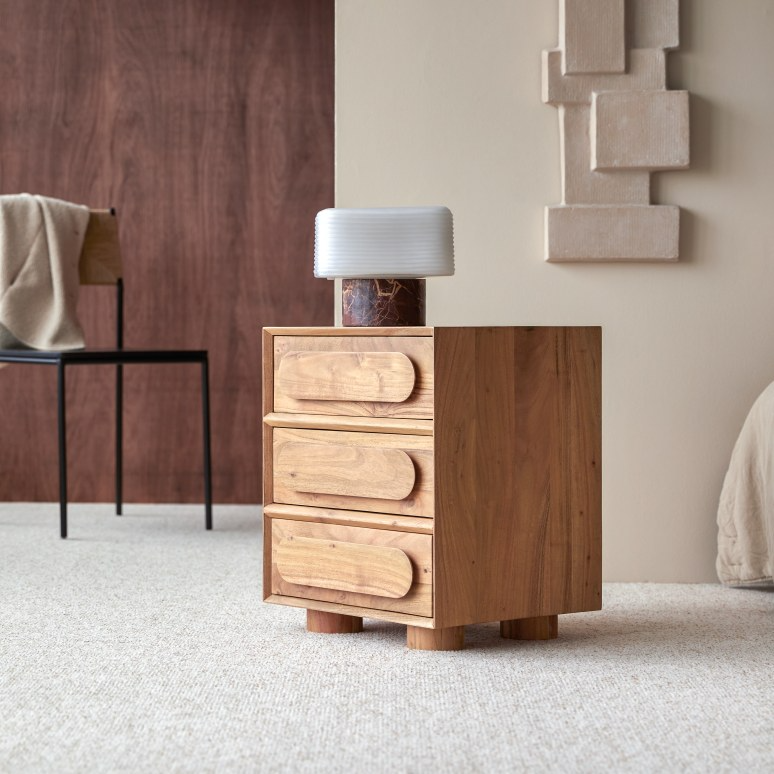 Cisco Three-drawer Premium Acacia Wood Bedside - Image 4