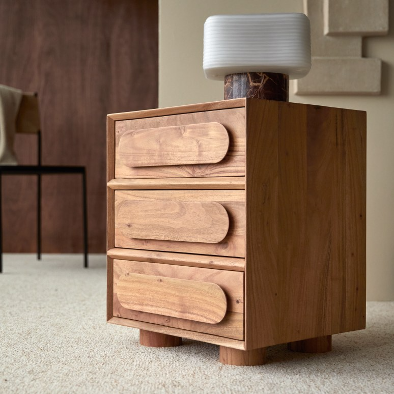 Cisco Three-drawer Premium Acacia Wood Bedside - Image 6