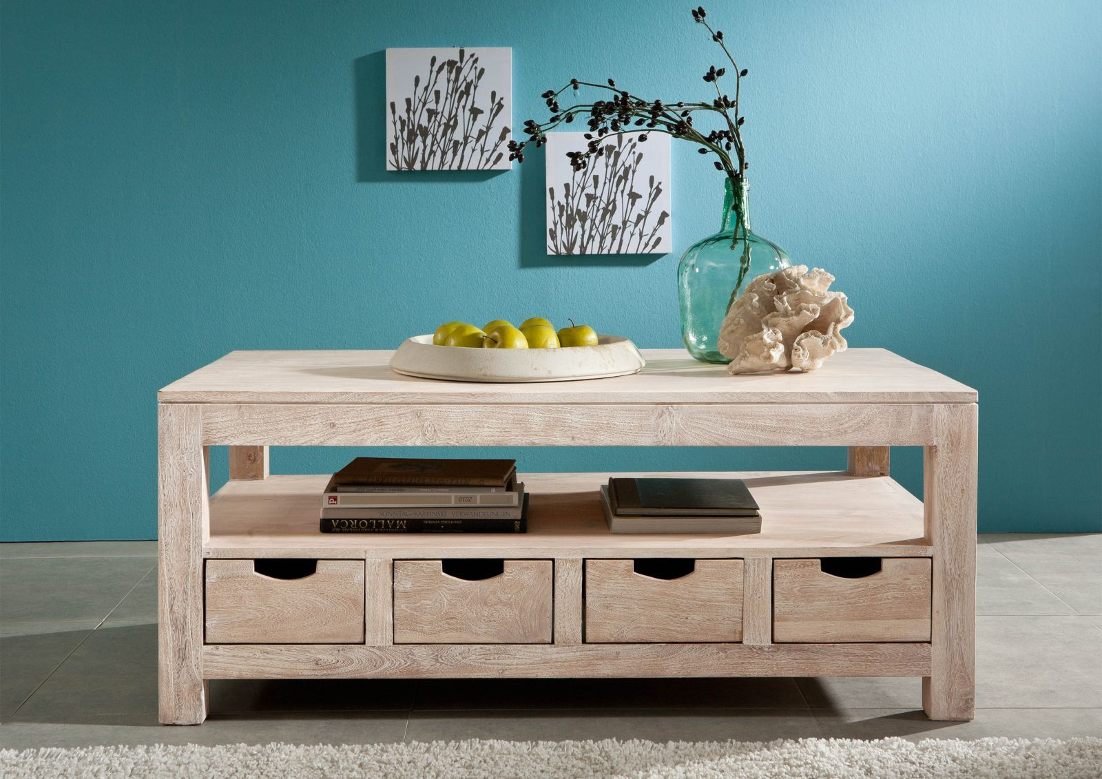 Fade White Solid Acacia Wood Coffee Table