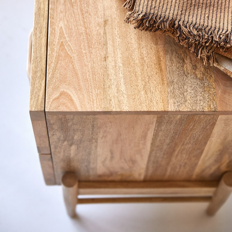 Vratta Solid Mango Wood Bedside Table With Cane - Image 3