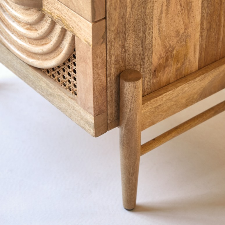 Vratta Solid Mango Wood Bedside Table With Cane - Image 5