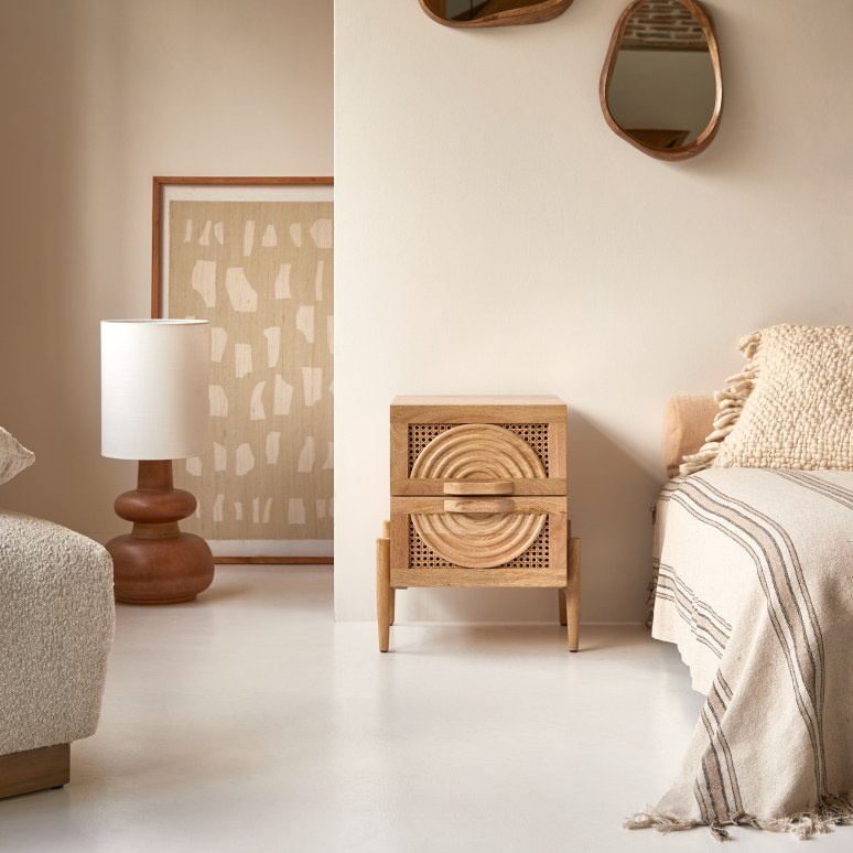Vratta Solid Mango Wood Bedside Table With Cane - Image 6