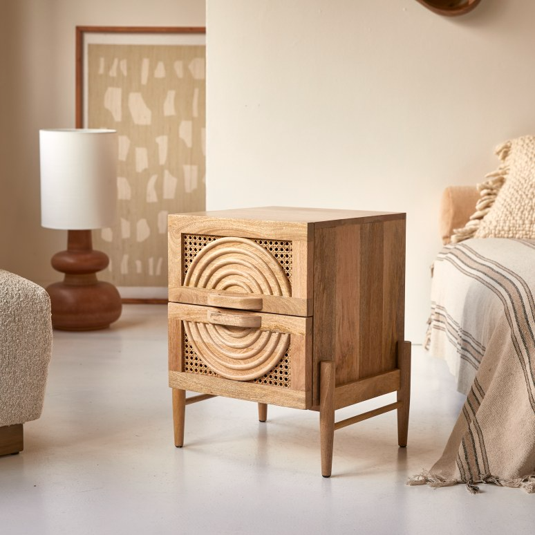 Vratta Solid Mango Wood Bedside Table With Cane - Image 7