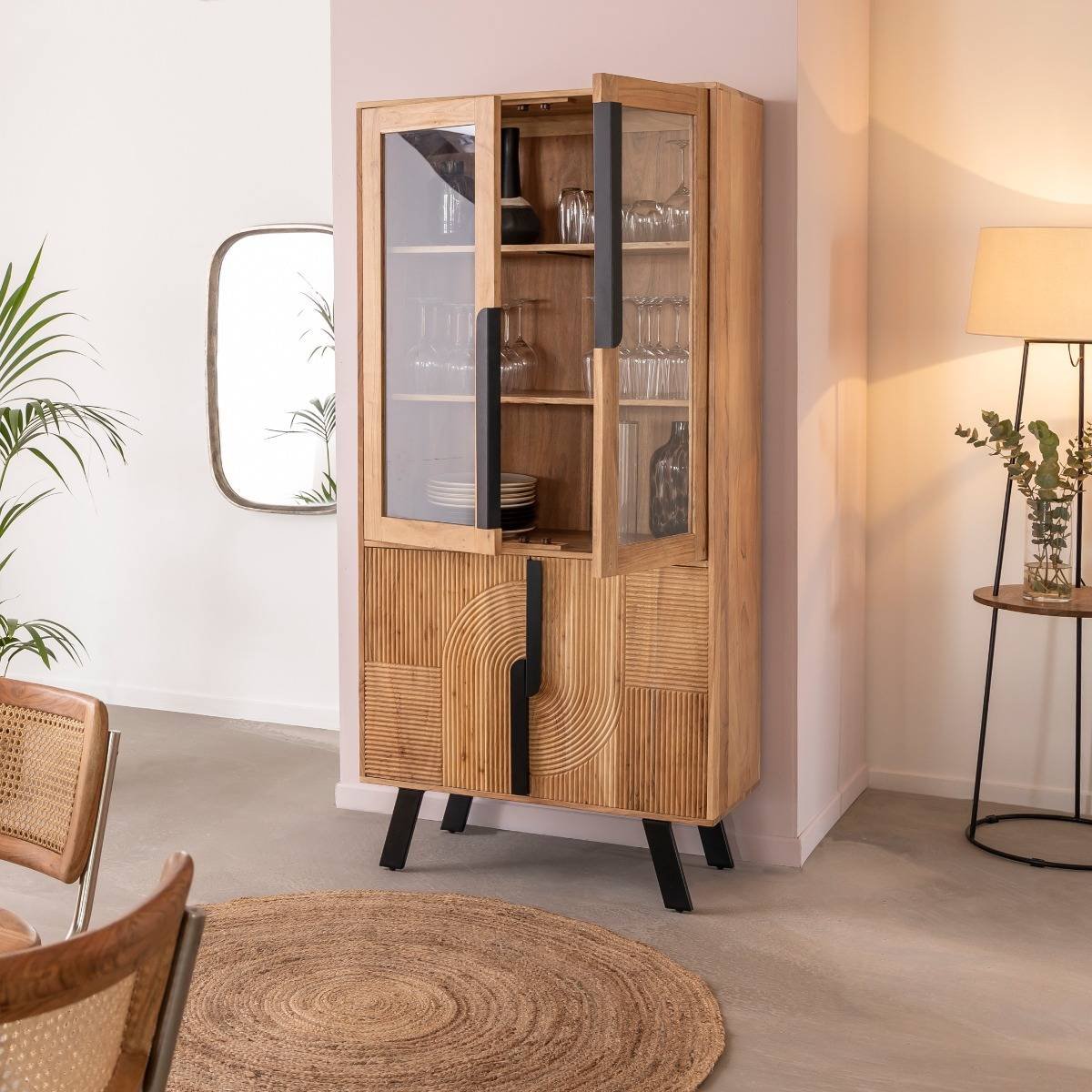 Albert Acacia Wood And Metal Display Cabinet - Image 4