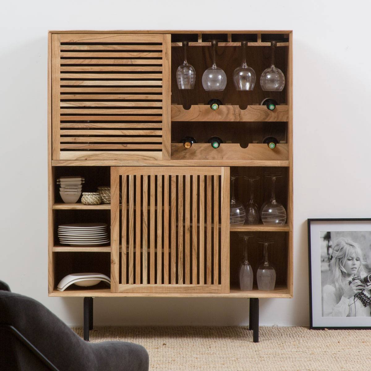 Albert Acacia Wood Bar Buffet Cabinet - Image 6