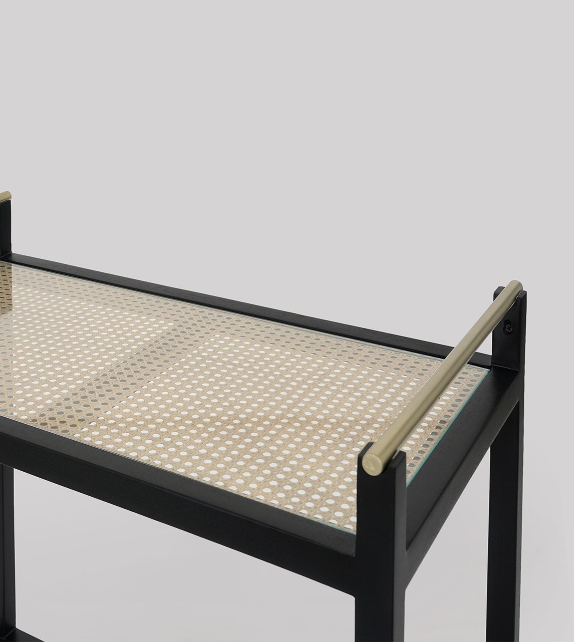 Rattan Black Solid Wood Serving/Drinks Trolley - Image 3