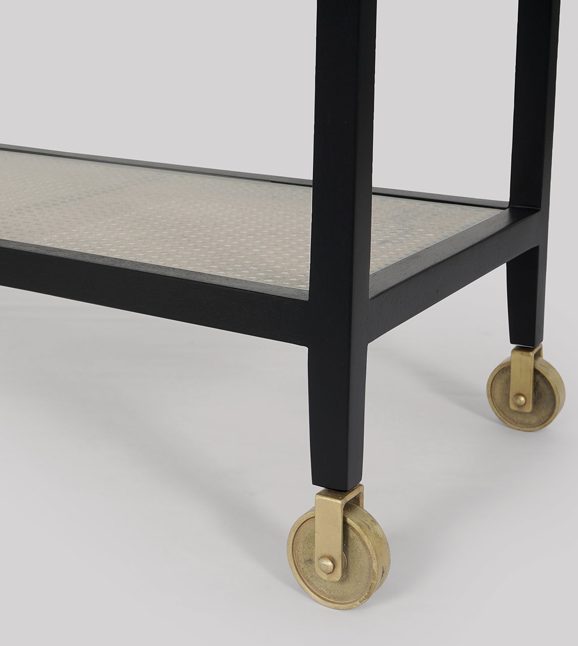 Rattan Black Solid Wood Serving/Drinks Trolley - Image 4